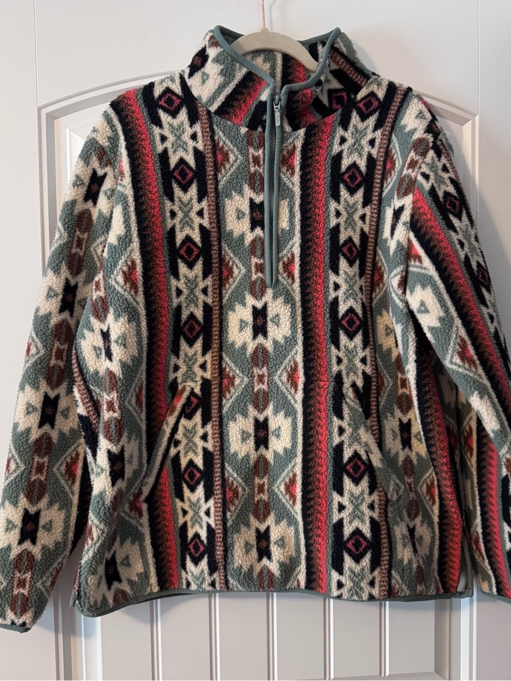 Wrangler Women's 3/4 Zip-Up Southwest Pattern Sherpa Fleece Pullover